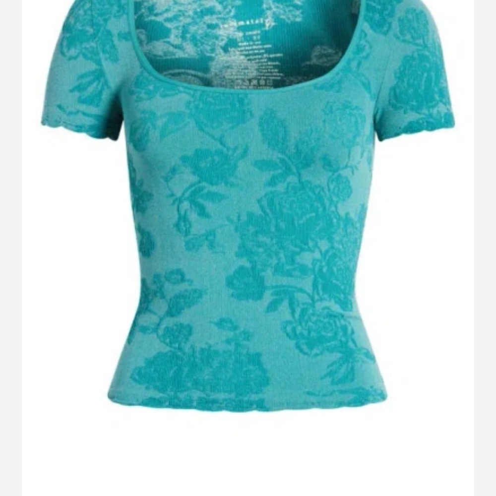 Free People Turquoise Floral Top